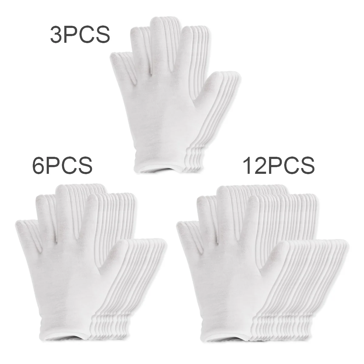 12 Pairs White Thin Reusable Elastic Soft Cotton Gloves Dry Hands Moisturizing Cosmetic Hand Spa Coin Jewelry Inspection Glove