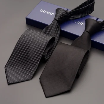 

High Quality 2019 New Fashion Ties Men Business 9cm Black Gray Silk Tie Work Wedding Ties for men Designers Brand with Gift Box
