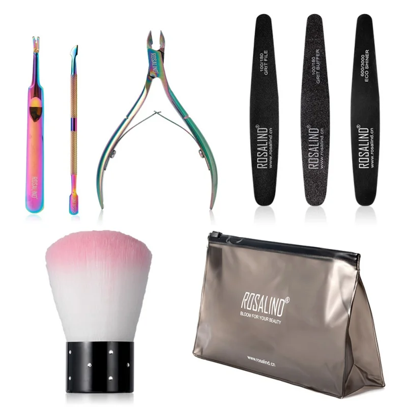 8 шт. маникюрные инструменты набор ножницы для кутикулы щетка для удаления пыли для ногтей сумка для хранения файлов инструмент для росписи ногтей