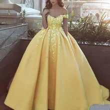 Модные желтые 3D Цветочные Цветы Бальные платья с открытыми плечами кружевные милые 16 Платья Vestidos 15 Anos
