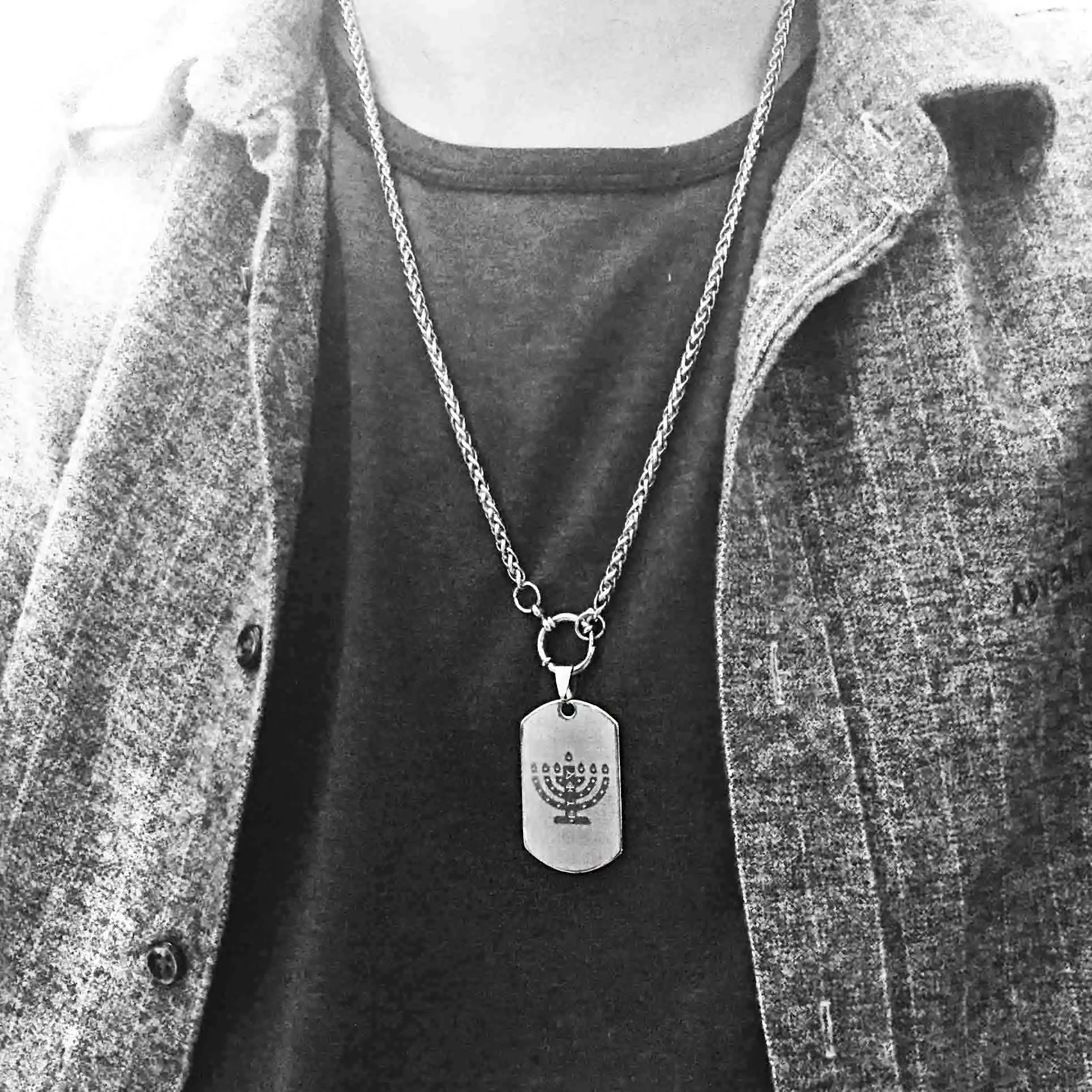 Mens Menorah Necklace Stainless Steel Judaica Candle Holder Pendant Hebrew Hanukkah Israel Jewelry | Украшения и аксессуары