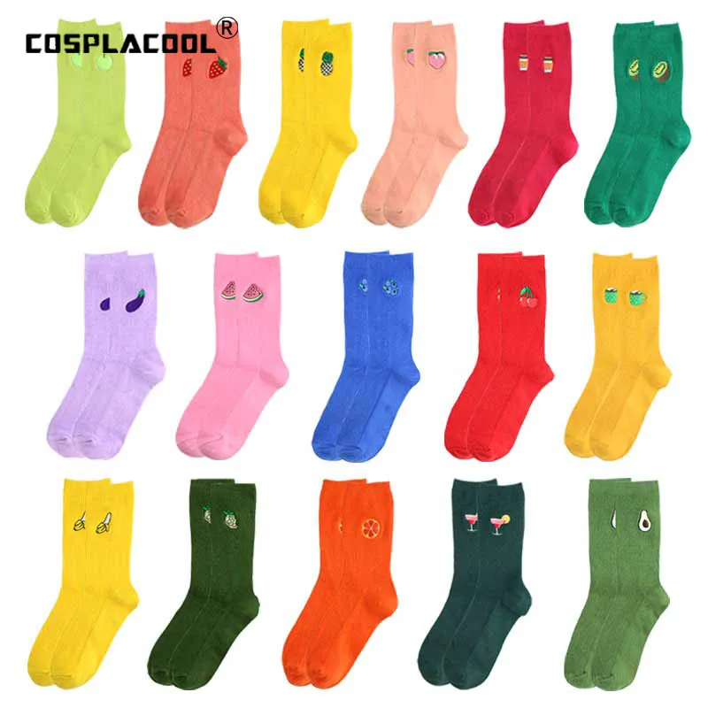 

Harajuku Embroidery Fruit Funny Socks Creative Color Heap Heap Warm Socks Women Banana Peach Strawberry Avocado Sokken Skarpetki