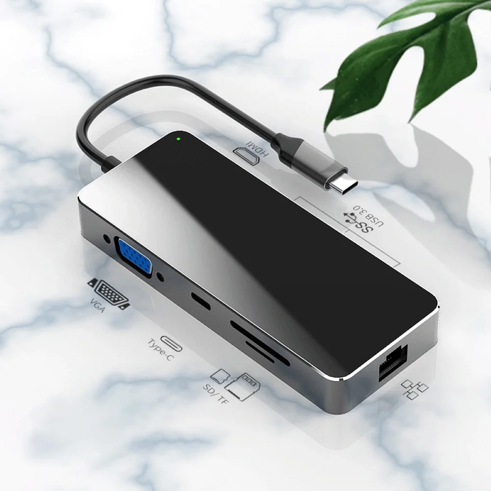  Type-C to USB 3.0 HDMI Micro-SD TF Card Reader VGA Adapter Splitter Dock Hub for MacBook Pro 8 in 1