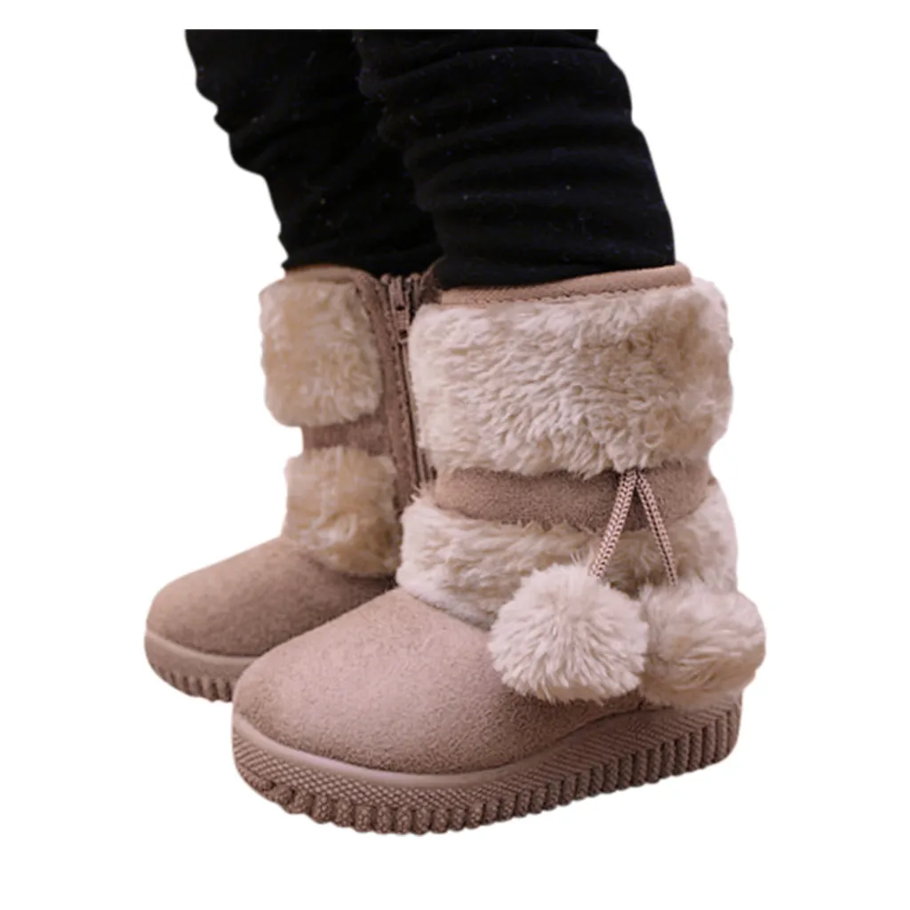 Ботинки для девочек; зимняя детская обувь для малышей; теплые зимние ботинки из хлопка с плюшем для девочек; уличная подвеска с меховым шариком;# g4