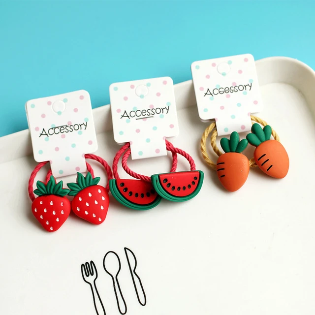 2PCS New Cherry Radish Princess Lovely Headwear Cartoon Kids Elastic Hair Bands Children Ropes Girls Accessories Baby Headdress