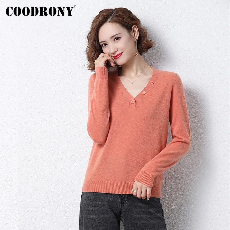 COODRONY Brand 2020 New Autumn Winter Elegant High Quality Wool Women Jumpers V-Neck Solid Color Pullover Female Clothing W1134