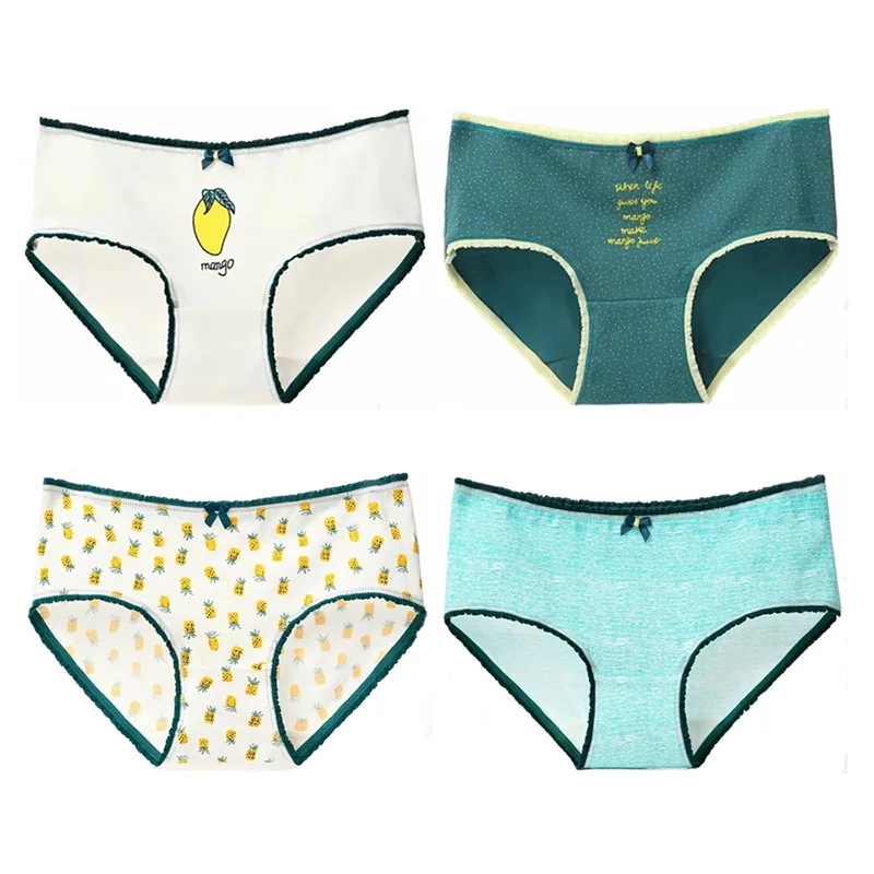 Set 1 4PCS 4 шт./лот сексуальные кружевные женские трусики хлопковые трусы нижнее белье милые фрукты манго ананас трусы - Цвет: Set 1 4PCS