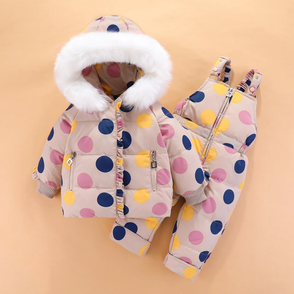 

2019 Children Winter Suits Toddler Girls Duck Down Jacket+Bib Pants 2Pcs Winter Overalls For Girls Warm Thicker Parka For Girls