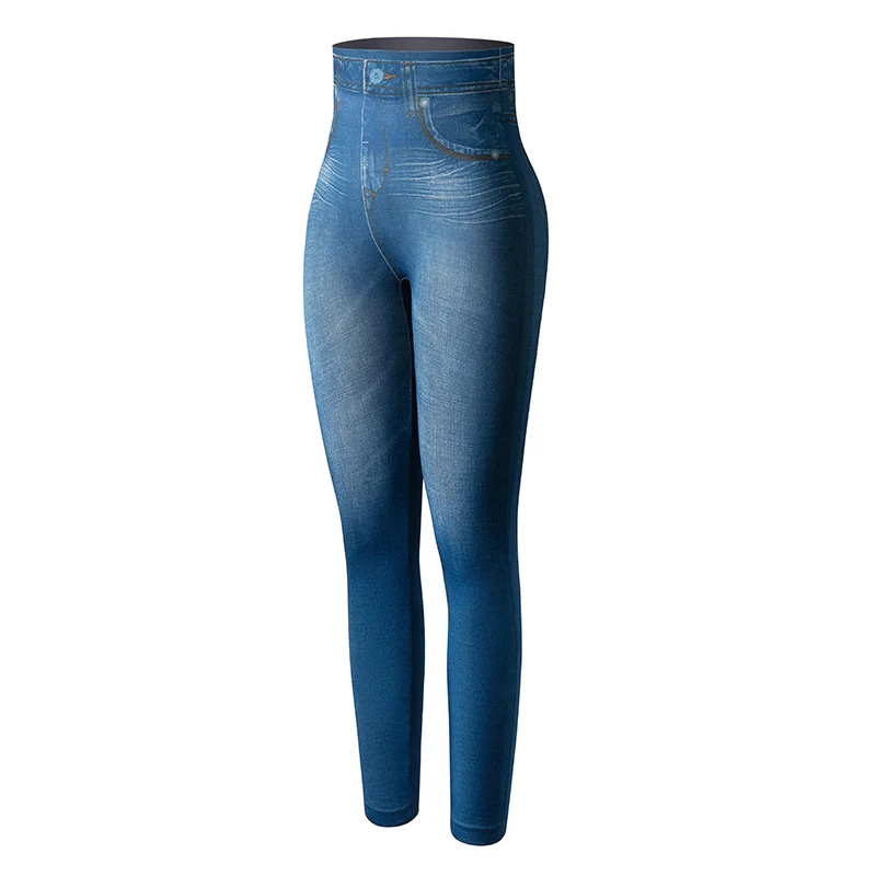 Women Slim Fashion Leggings Faux Denim Jeans Woman Fitness Pants Jeggings Leggings Printing Casual Pencil Pants Plus Size