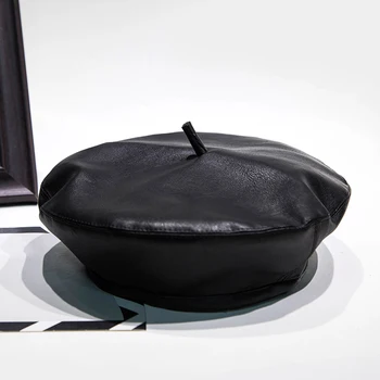 

Leather beret female autumn and winter pumpkin retro painter hat female trend