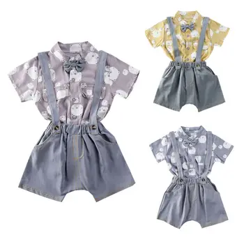 

6-36 Months Baby Boy Gentleman Clothes Set Short Sleeve Print Shirt Strap Shorts Set Baby Boys Summer Outfit Set 2PCS