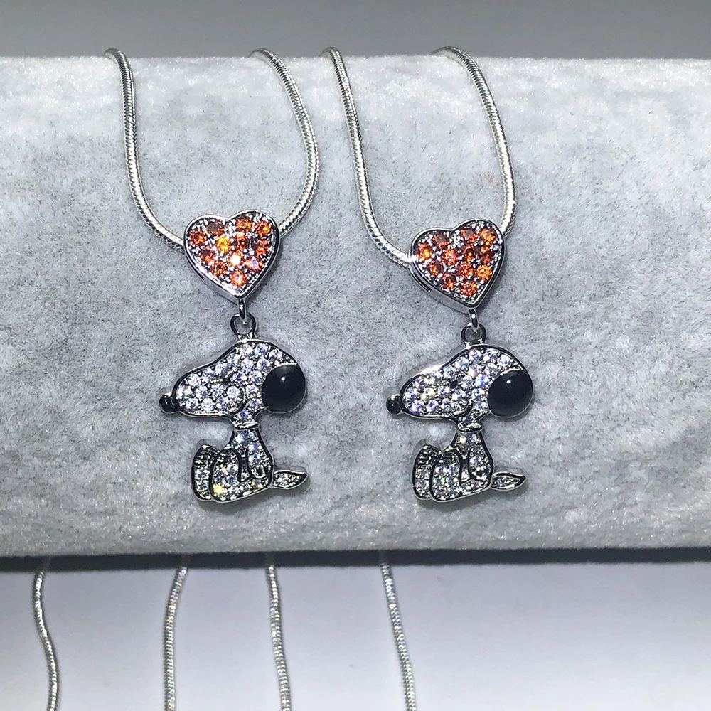 

Red Heart with Cartoon Dog Pendant Necklace Girls Women Cute Zircon Pet Dogs Pendant Necklaces Animal Jewelry Party Gift