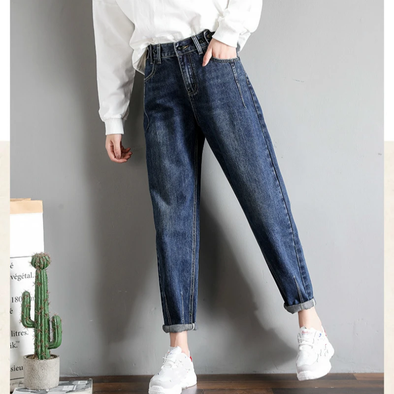 Navy Blue Новое поступление джинсы для женщин в стиле бойфренд высокая талия джинсовые штаны Свободные повседневные шаровары джинсы Feminino - Цвет: Navy Blue