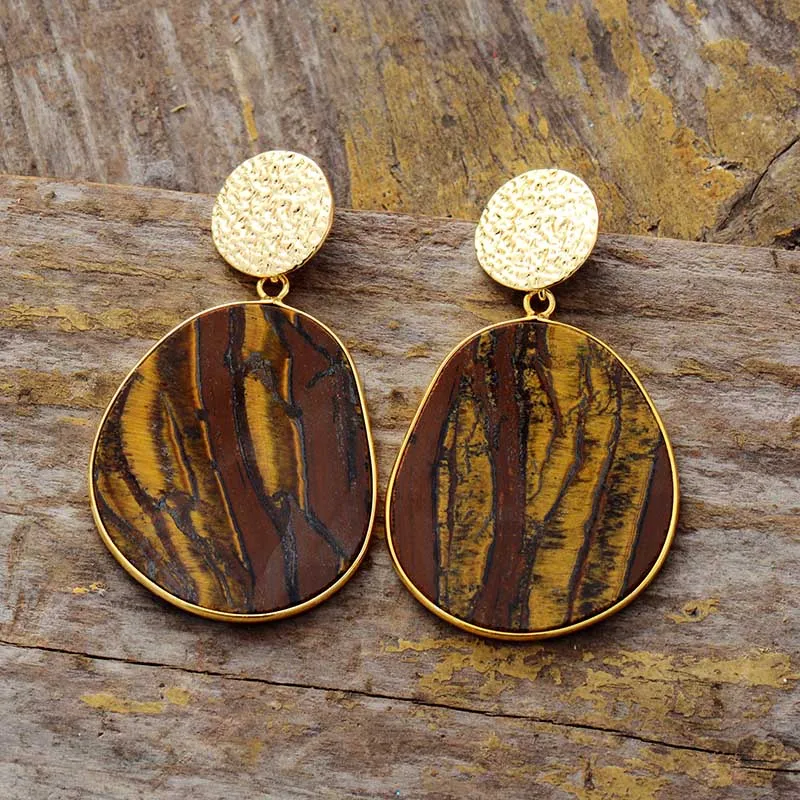 Bold Women Earrings Fashion Chic Lapis Luzuli Tiger Eye Dangle Earrings Women Semiprecious Stones Jewelry Bijoux Dropshipping - Image 4