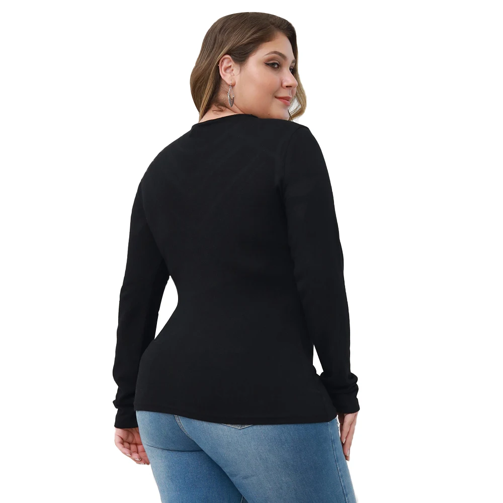 Kaufen Plus Größe Frauen Grundlegende Top L 6XL Schwarz Perlen T Shirt Frauen Elegante Schlanke T shirt Femme Langarm t shirt Strick mujer D30