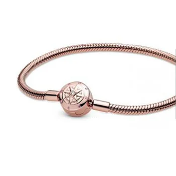 

Pre-autumn2020 New 2020 Pink Moments Compass Snake Chain Bracelet Bangle for Women Authentic Charm Jewelry Pulseira Gift Silver