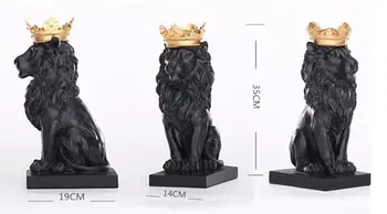 

New Creative Modern Golden Crown Black Lion Statue Animal Figurine Sculpture for Home Decorations Attic Ornaments Gifts Resin