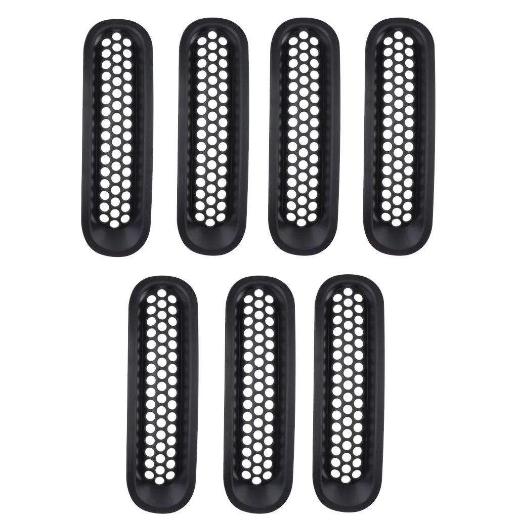 7pcs Headlight ABS Front Turn Signal Trim Grill Ring Mesh Grille Cover Insert Fits for Jeep JK Wrangler&Wrangler 2007-2015