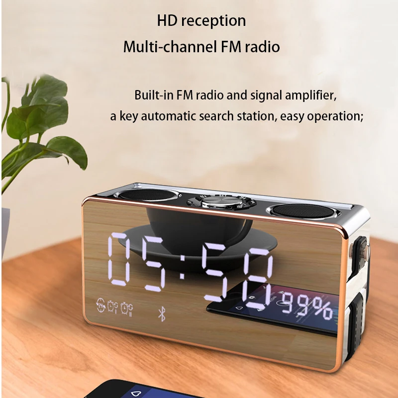 LED HD Digital Display Desktop Clock Multifunction 2.1 Channel 3 Subwoofer Bluetooth Wireless FM Radio Alarm Clock Phone Sound