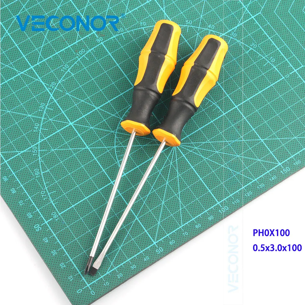 

2PCS Precision Screwdriver Set of Hand Tools Magnetic Head Slotted & Phillips Head PH0X100 & 0.5x3.0x100 Plastic &Rubber Handle