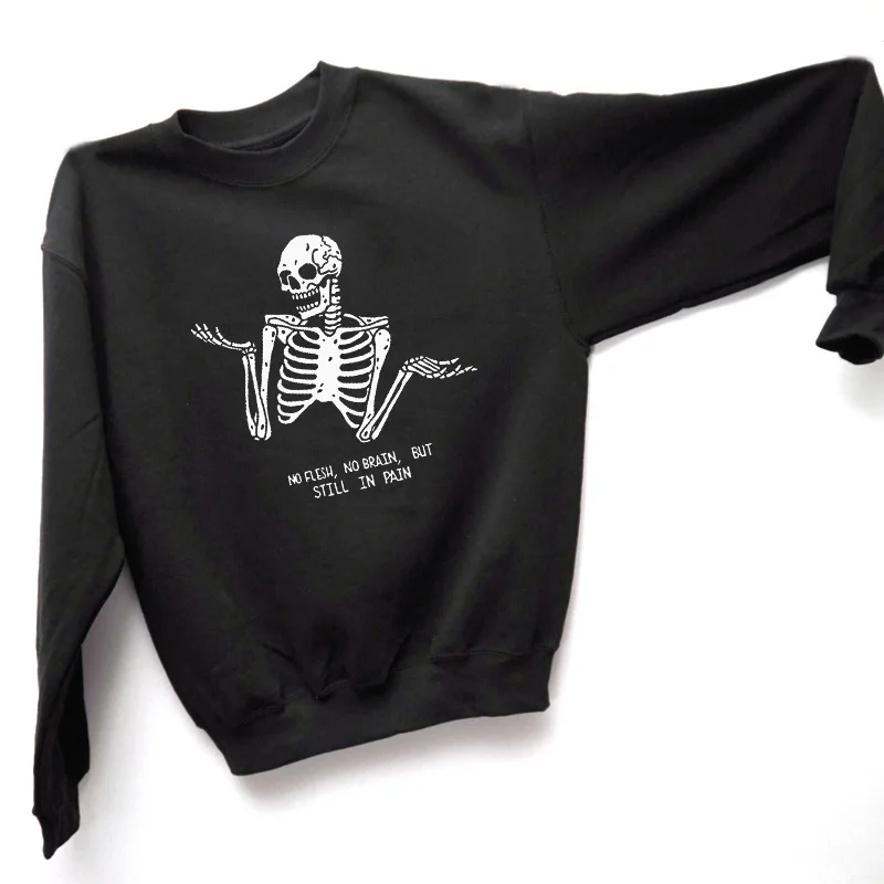  Women Skull Punk Rock Graphic Sweatshirt Femme Cool Halloween Skeleton Printed Hoodie Crewneck Cott