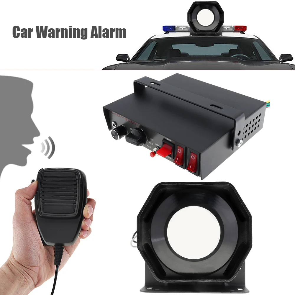 12V DC 400W 9 Tone Loud Car Warning Alarm Speaker Unit Police Siren Horn with MIC System and Mounting&ampWiring Accessories | Автомобили и