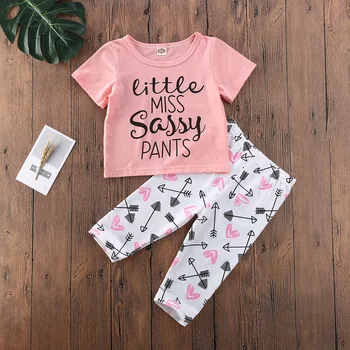 

Pudcoco Toddler Baby Girl Clothes Letter Short Sleeve T-Shirt Tops Arrow of Love Print Long Pants 2Pcs Outfits Cotton Clothes