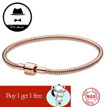 

original authentic 100% 925 sterling silver pan charm chain bracelet for women fashion classic luxury jewelry snake bracelet