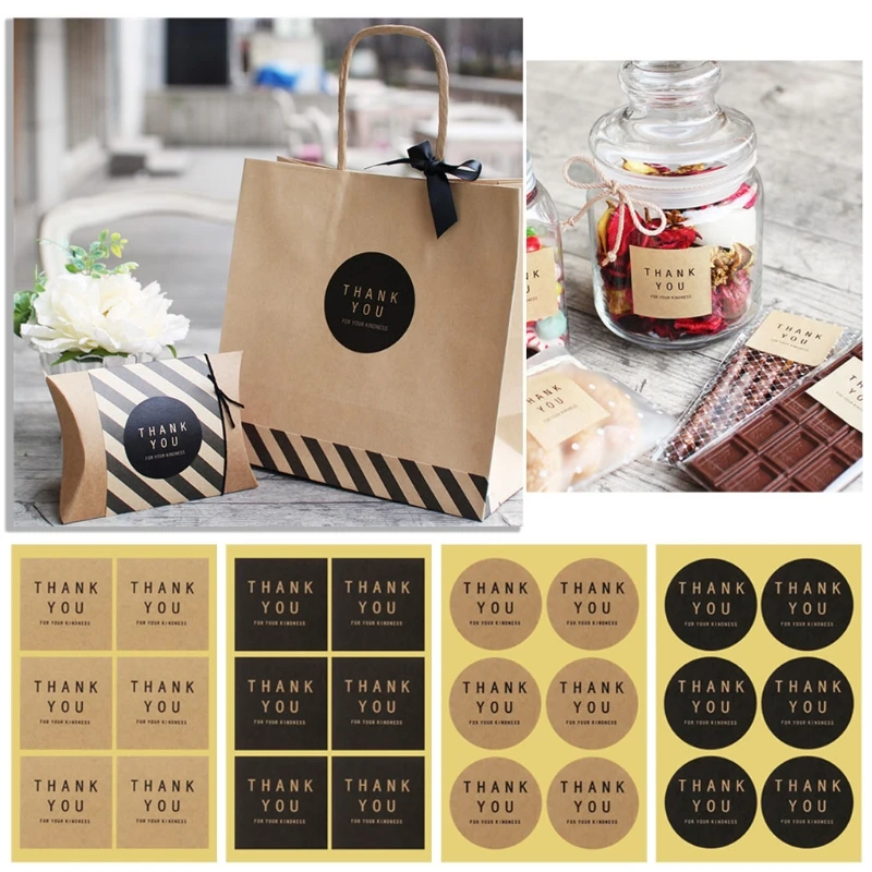 

60Pcs Thank You Square Circle Handmade Sticker Label Seal For Envelope Decor