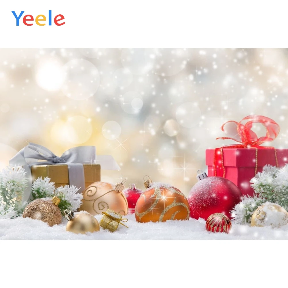 

Yeele Christmas Winter Gold Ball Gift Snow Snowflake Backdrop Vinyl Photography Background For Photo Studio Photophone Photocall