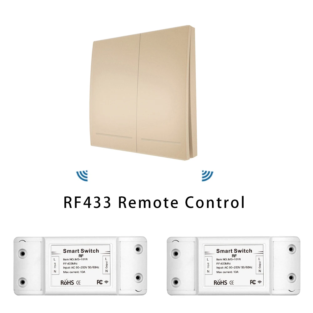 RF 433 Wireless Smart Switch Remote Control Receiver Push Button Controller Wall Panel Transmitter,2 way/3 way Multi-Control - Цвет: Gold Kit 2
