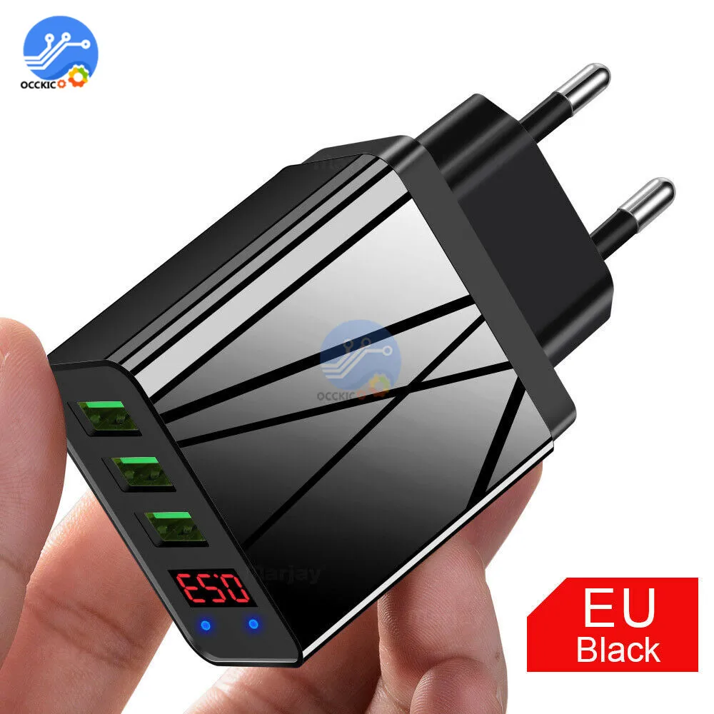 EU Black Цифровой дисплей USB зарядное устройство QC 3,0 адаптер быстрого зарядного устройства ЕС США штекер 3.1A настенный мобильный телефон зарядка для iPhone samsung Xiaomi - Цвет: EU Black