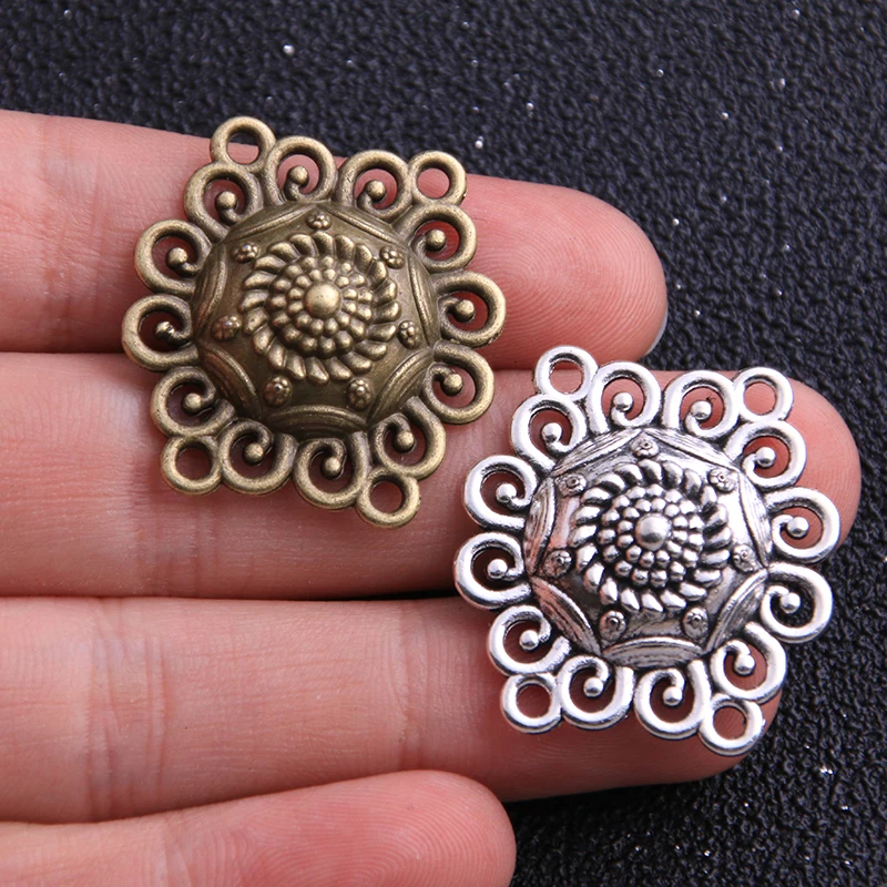 Pendants Connectors Linker Zinc Alloy Retro Flower 4pcs 27*29mm Two Color Antique Silver Bronze Metal Trendy For Diy Charm | Украшения и