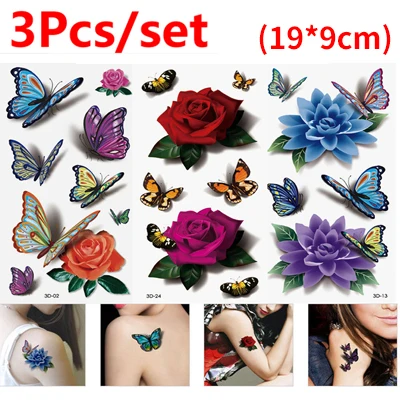 style 7-3Pcs 2/3/4/7 штук Временные татуировки Стикеры 3D водостойкая временная татуировка искусство Стикеры s Цветочные наклейки Временные татуировки для Для женщин и девочек - Цвет: style 7-3Pcs