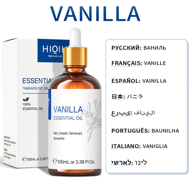 HIQILI 100ML Essential Oils ,Premium Pure Natural for Aromatherapy | Humidifier, Massage,Diffuser, Skin & Hair Care,Perfume DIY Vanilla