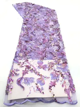 

2020 Sequin Lace Fabric Mesh Purple Color African Embroidery Sequence Nigerian French Party Latest High Quality Tulle Hot Sale