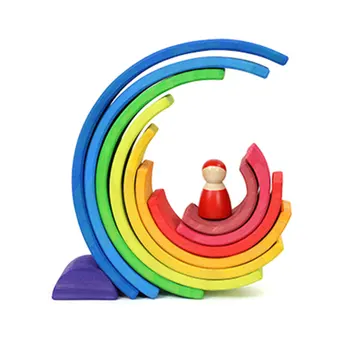 

Dropshipping Large Rainbow Blocks/Semicircle Building Blocks Baby Gift Pegdolls Geometric Wooden Toys For Kids Education