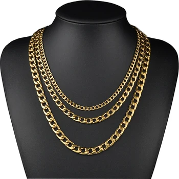 

1 piece 8-30 Inches Gold Stainless Steel Curb Chain Necklace for Men Women Width 3mm-7.5mm