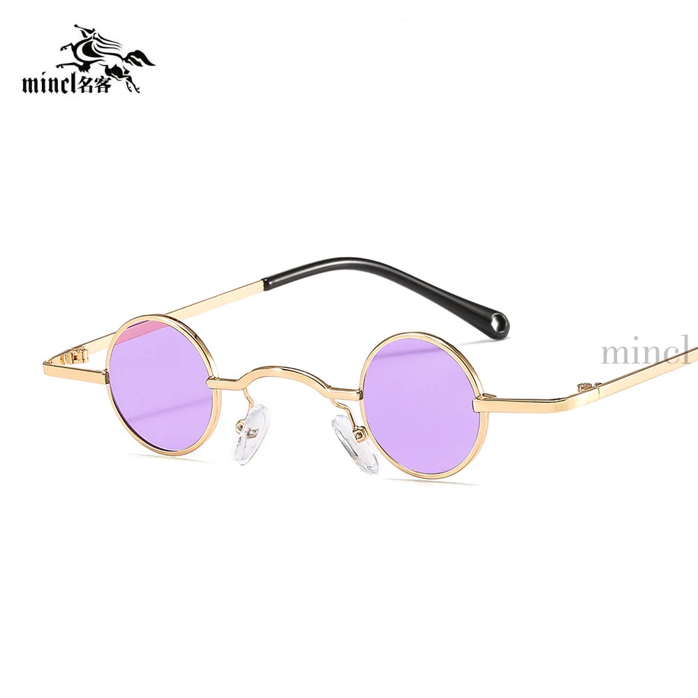 Small Size Round Sunglasses Men Cool Hip Hop Retro Punk Sun Glasses Metal Frame Fashion Women Eyewear Mirror UV400 with Box NX - Цвет линз: purple