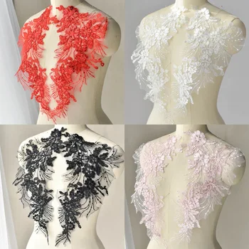

2Pairs=4Pcs Cotton Lace Applique Flower Lace Trim Sequins Embroidered Appliques DIY Crafts Material For Wedding Dress 42x20cm