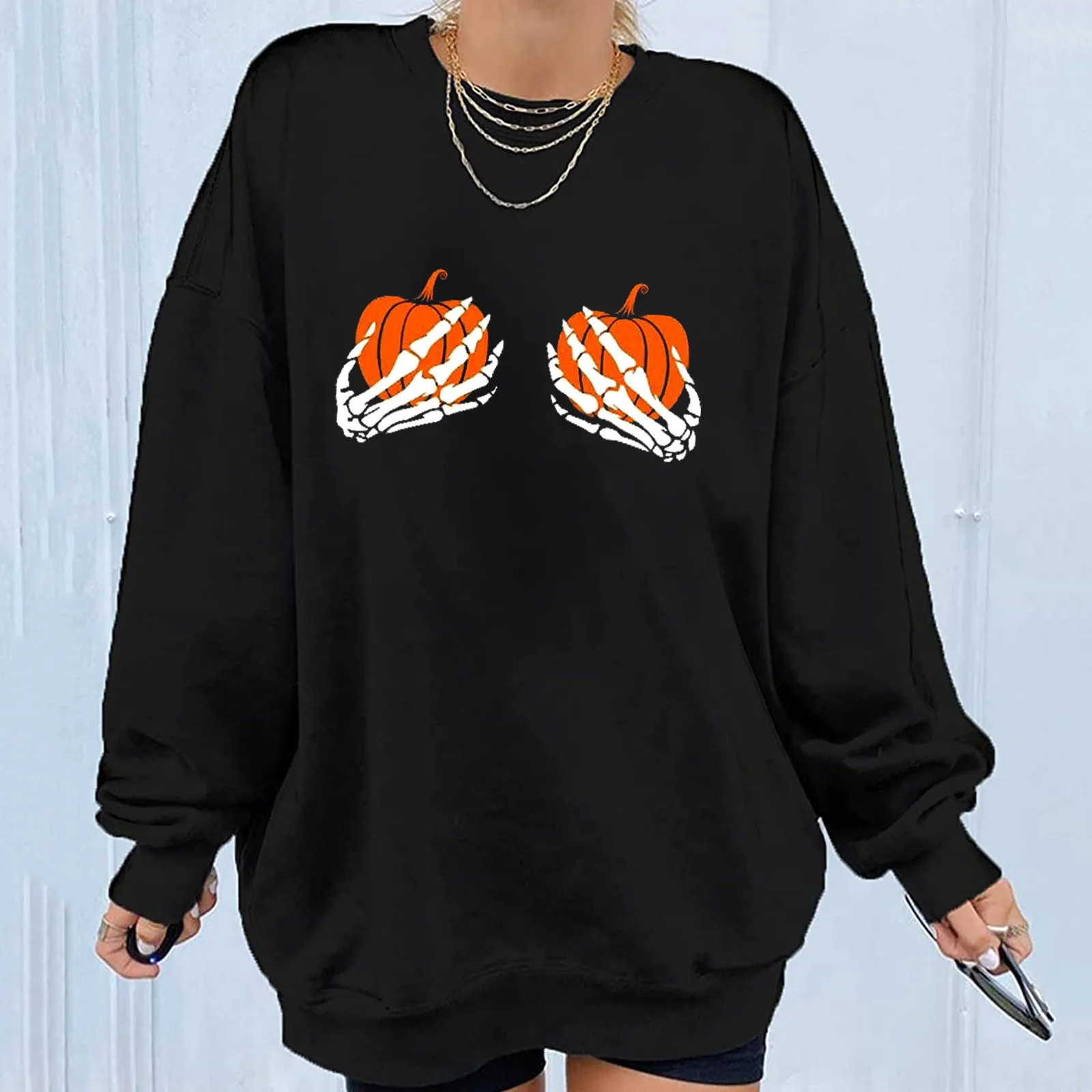 Funny Witch Print Women Halloween Sweatshirt Women Long Sleeve Winter Crewneck Tops Female Sweatshirt Oversized Casual Moletom 2