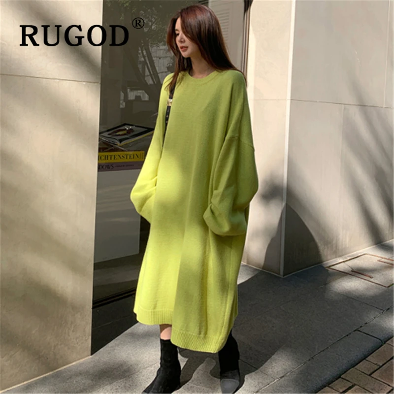 RUGOD 2019 вязаное платье большого размера женское корейское шикарное с круглым
