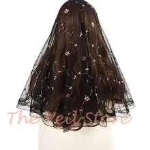 ISHSY вышитая Цветочная кружевная фатиновая вуаль для церковной мантилии, черно-белые головные уборы, шарфы Velo Negra, вуаль Мантилья