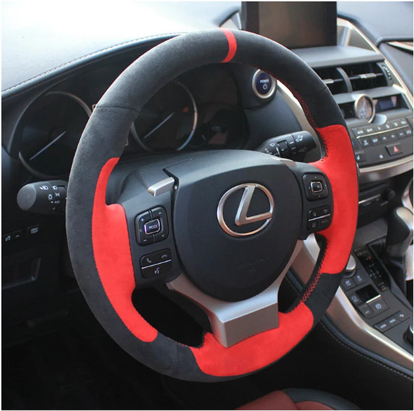 

For Lexus ES300 NX RX450 IS200 GS DIY custom black suede leather car interior steering wheel cover car accessories