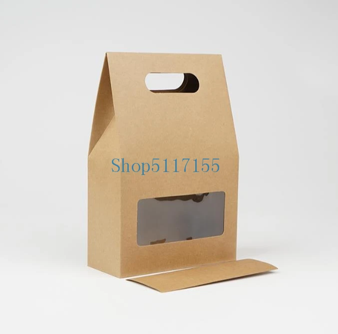 DHL 100Pcs/Lot Wholesale Paper Packaging Boxes Brown Kraft Handle Box with Clear Window for Gift Wedding Party Candy | Дом и сад