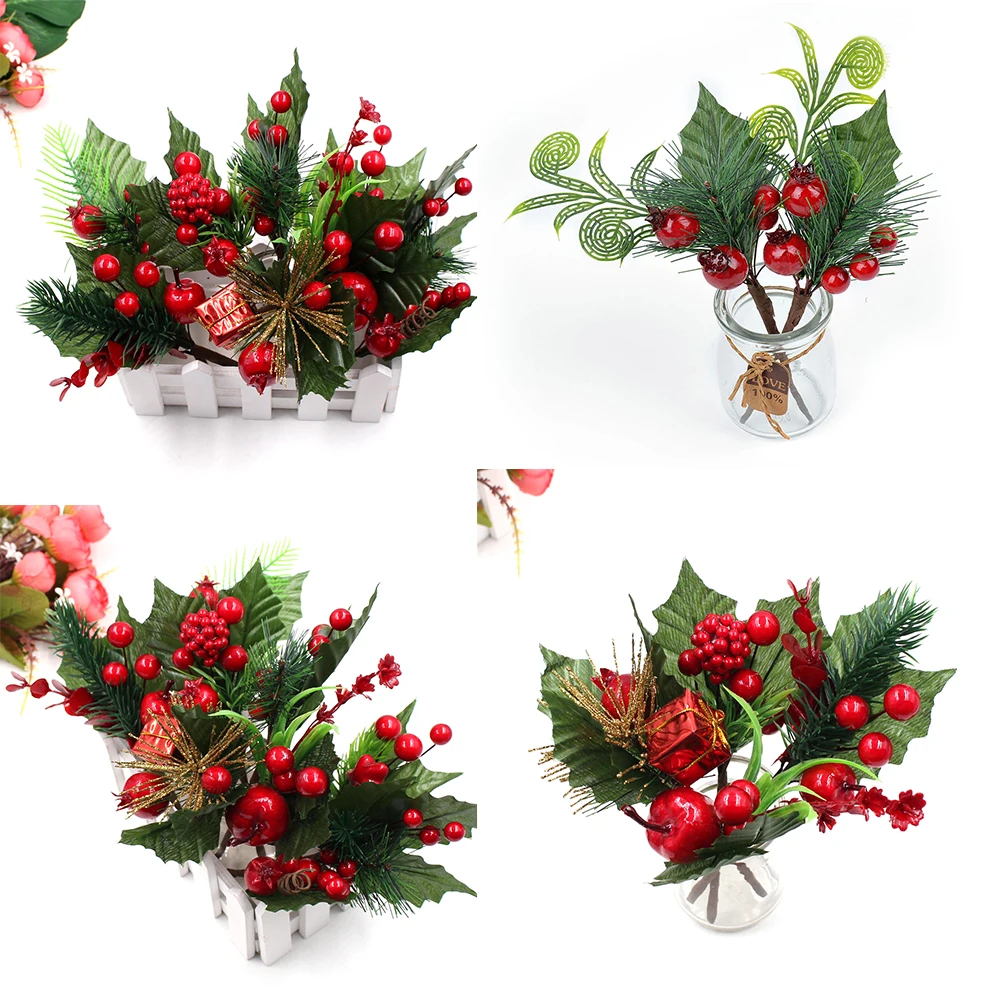 

1pc Pine Berry Christmas Tree Ornaments Artificial Flower DIY Clip and Clip Gift Box Decorative Accessories Handmade Crafts