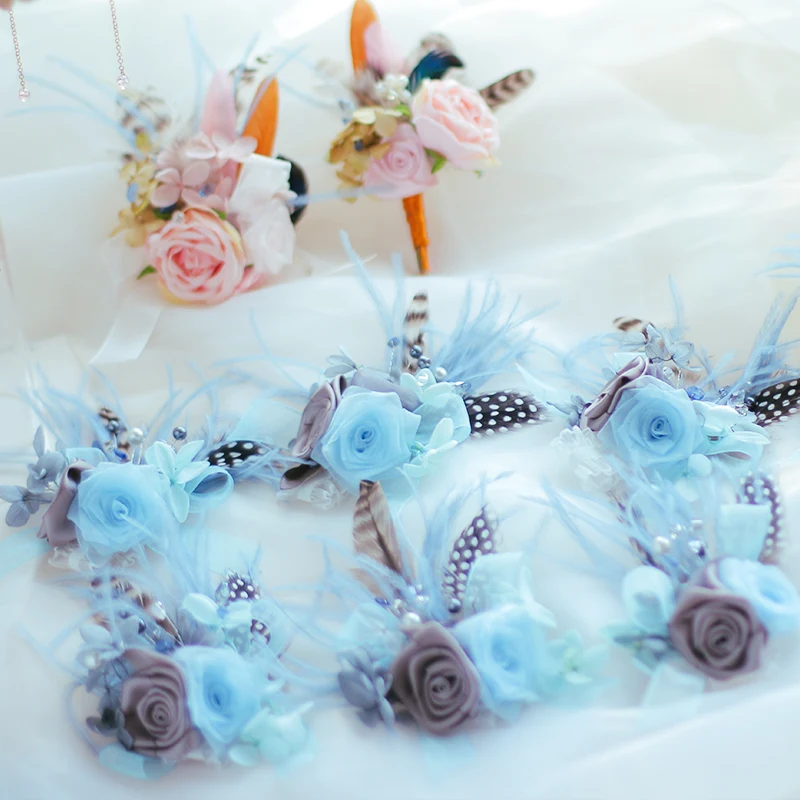 Pink rose bouquet Feather Flower bouquet wedding Bride Bridal Artificial Flowers Handmade decoration bouquets