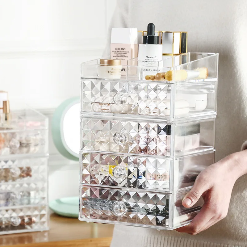 

Dustproof Makeup Storage Box Transparent Drawer Large Size Dresser Skincare Desktop PS Lipstick Storage Shelf