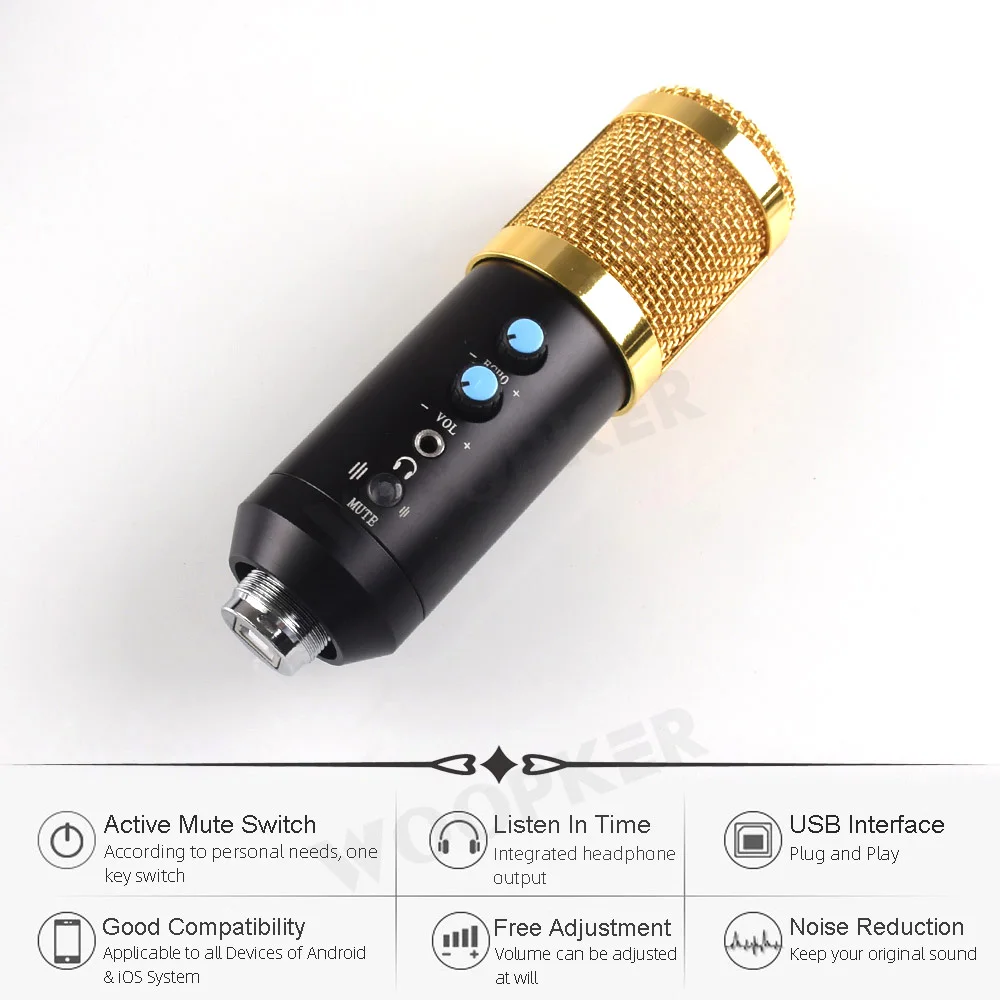 Microfono a condensatore per computer con treppiede, microfono USB per studio karaoke per kit di registrazione di giochi su YouTube_voghion.com