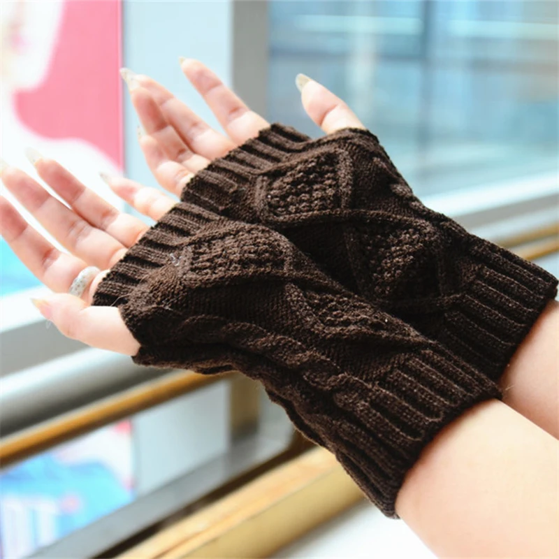 1 пара, зимние, унисекс, ромбовидные, вязаные перчатки без пальцев, модные, теплые рукавицы, одноцветные, для женщин, мужчин, теплые, наручные